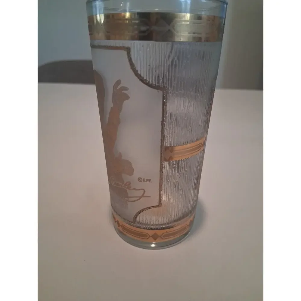 Vtg Culver Elvis Presley Graceland 22K Gold Highball Glass Tumbler 1970s Frosted